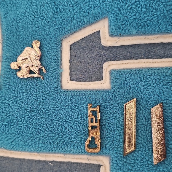 Vintage Butwin Wool Varsity High School Jacket Light Blue & White + Pins Dan - Picture 14 of 14